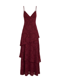Lyricah Tiered Tie Back Maxi Dress Burgundy