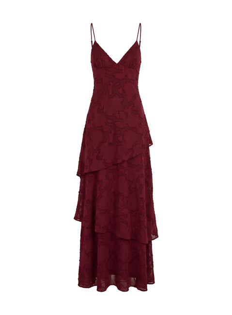 Lyricah Tiered Tie Back Maxi Dress Burgundy