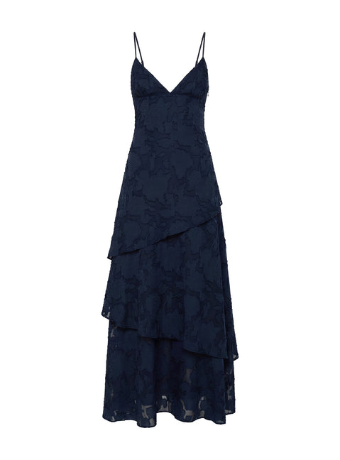 Lyricah Maxikleid mit Stufenrock und Bindebändern im Rücken, Navy