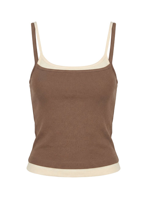 Maeka Layered Jersey Vest Top Brown / Cream