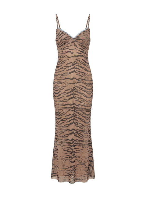 Mariellah Lace Trim Maxi Dress Washed Tiger