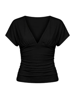 Mattey Cinched V Neck Top Black
