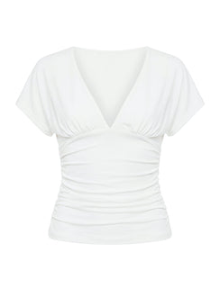 Mattey Cinched V Neck Top White