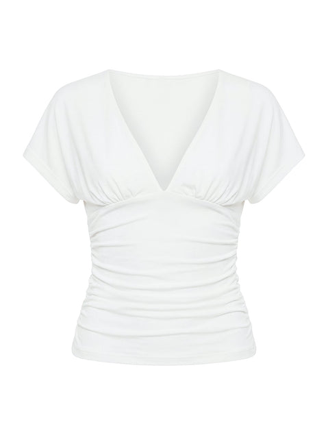 Mattey Cinched V Neck Top White