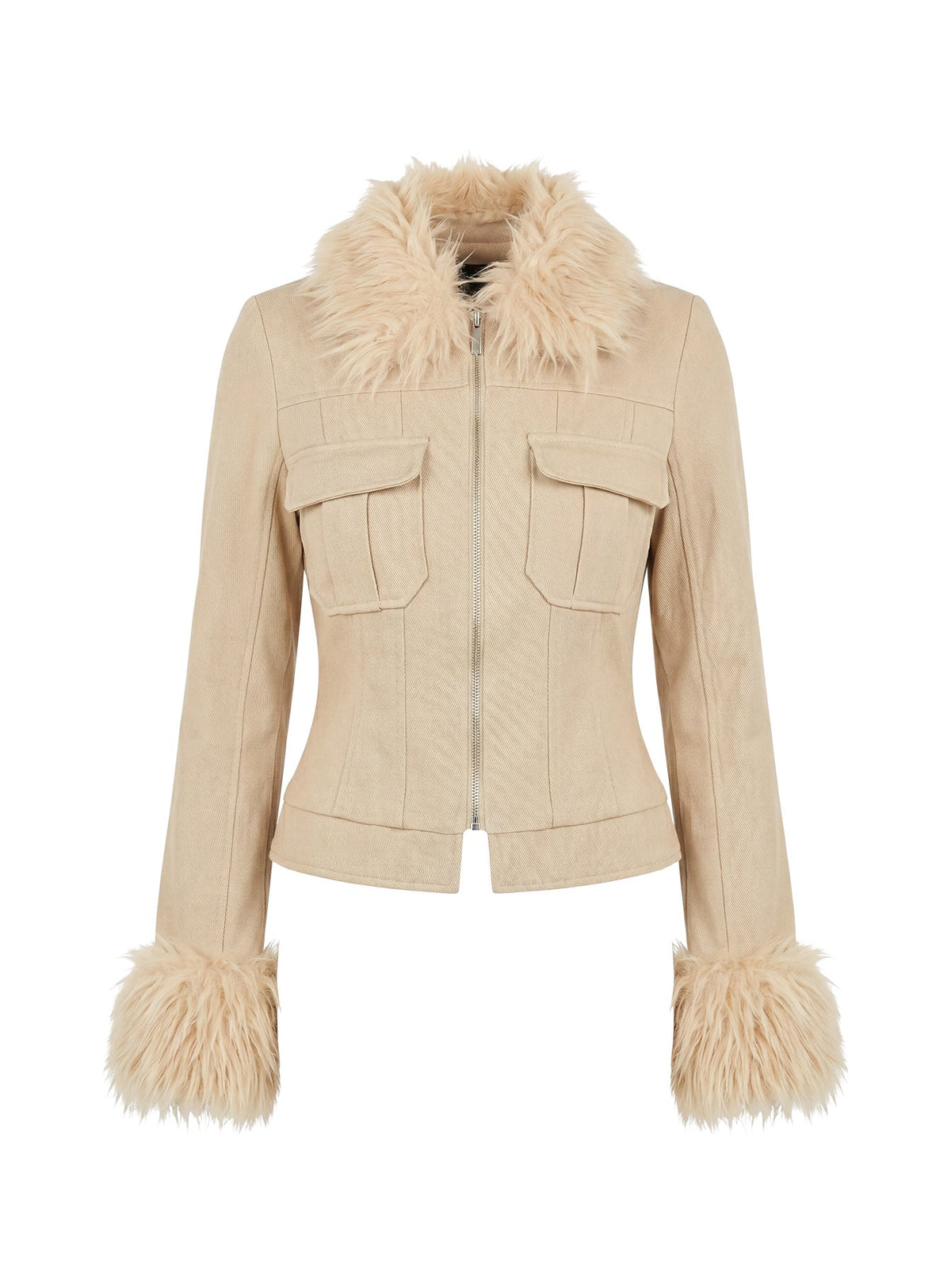 Nindie Faux Fur Kontrastjacke Hellbraun
