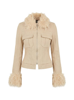 Nindie Faux Fur Kontrastjacke Hellbraun