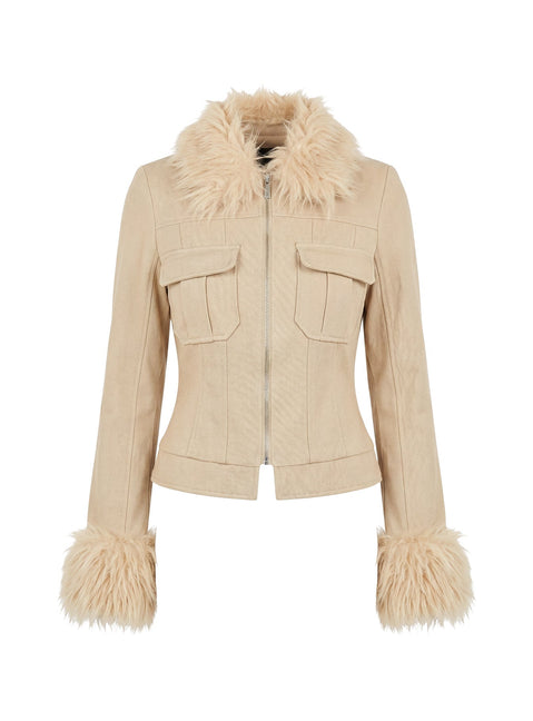 Nindie Faux Fur Kontrastjacke Hellbraun
