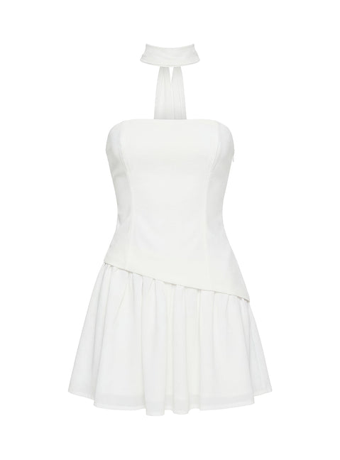 Odela Strapless Drop Waist Mini Dress White