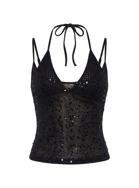 Odena Layered Sequin Cami Top Black