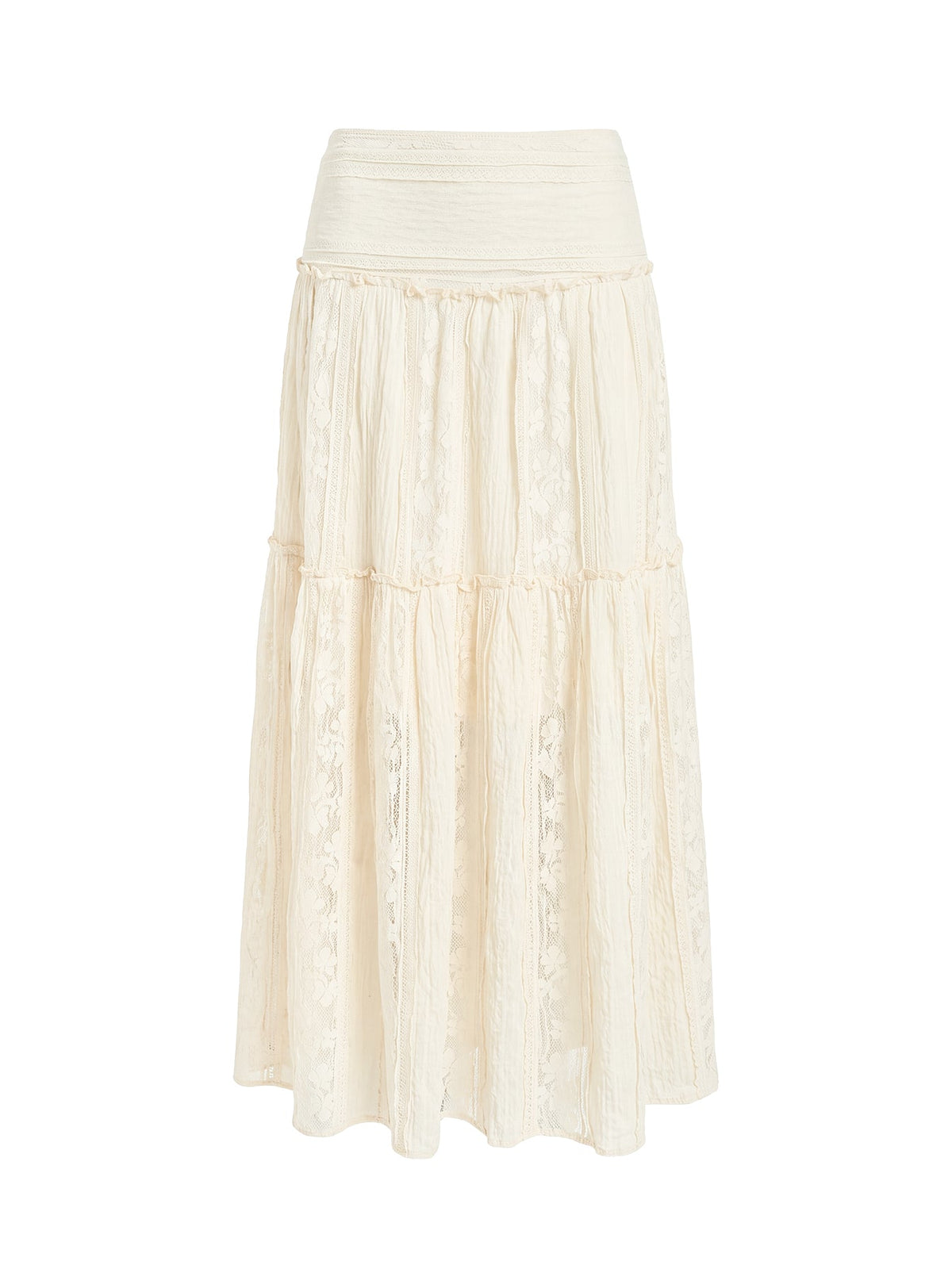Odiana Lace Tiered Maxi Skirt Cream