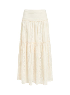 Odiana Lace Tiered Maxi Skirt Cream