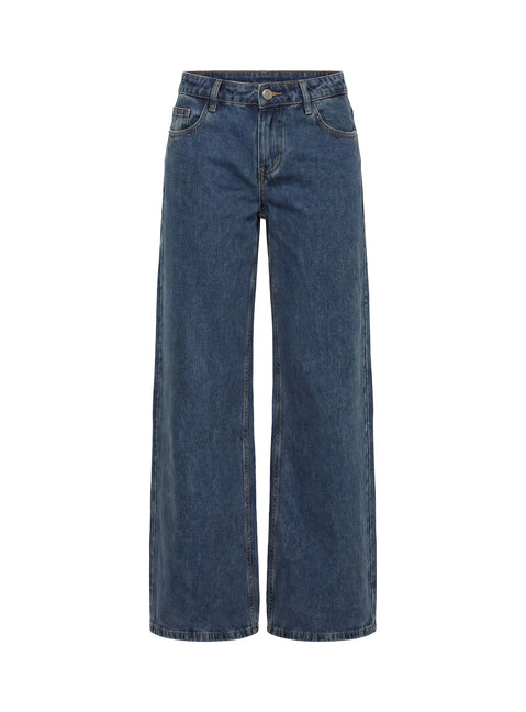 Featuring Picco Ultra Low Rise Wide Leg Jeans womens-jeans in dark blue wash product Princess Polly