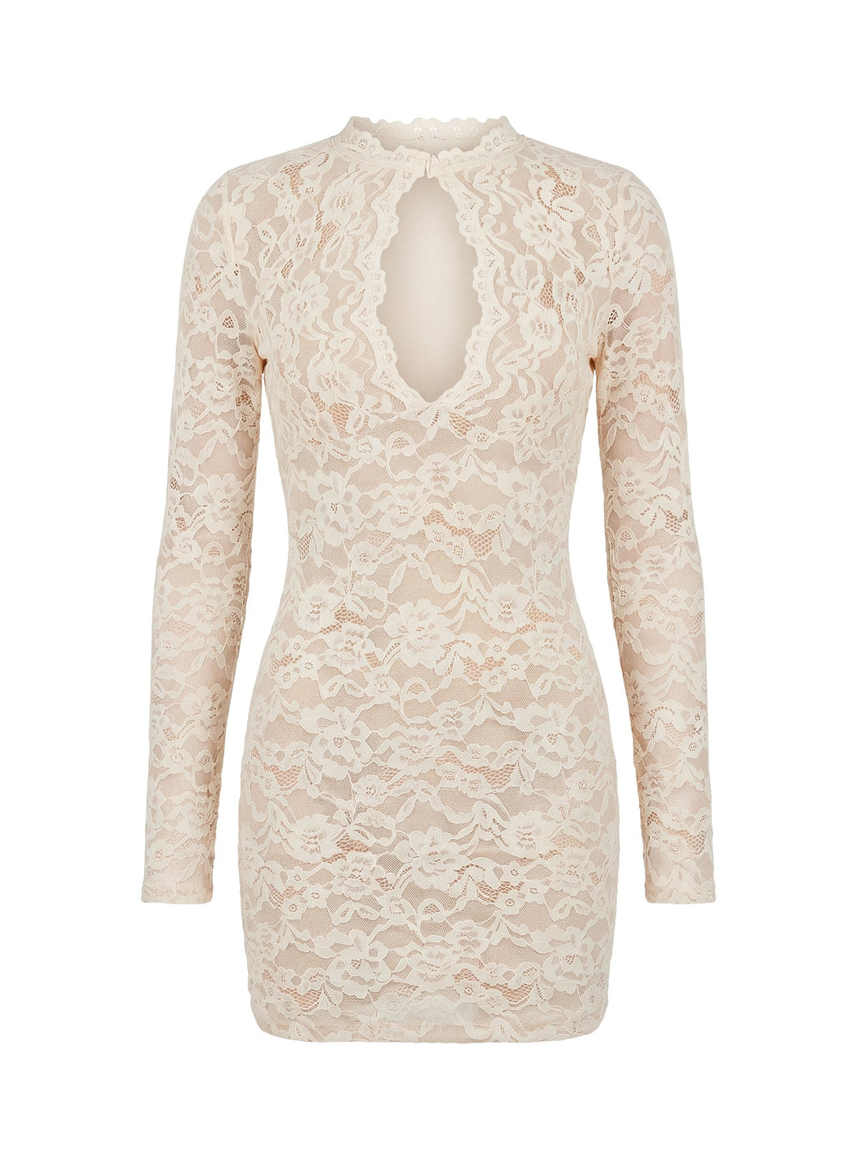 Quinbie Lace Long Sleeve Mini Dress Cream