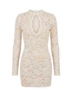 Quinbie Lace Long Sleeve Mini Dress Cream