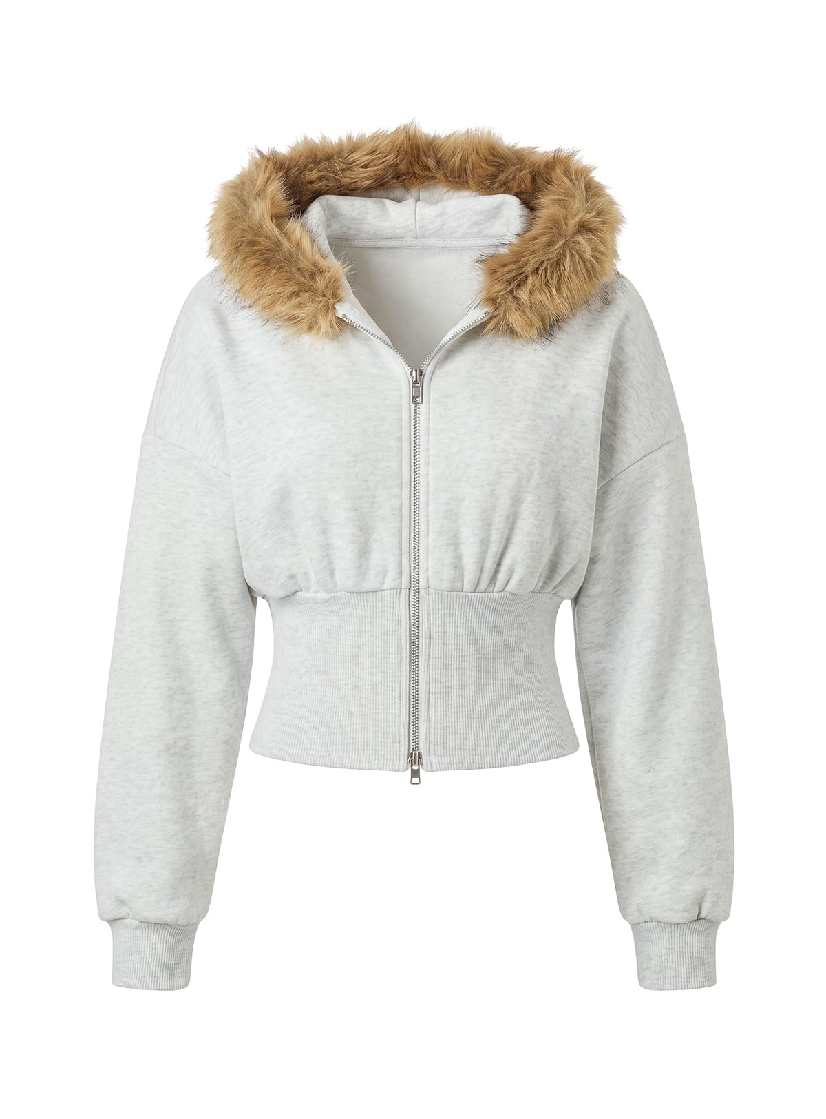 Ramonda Kapuzenpullover aus Kunstpelz, Grau meliert