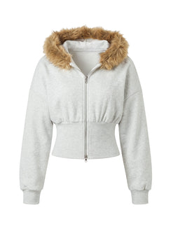 Ramonda Kapuzenpullover aus Kunstpelz, Grau meliert
