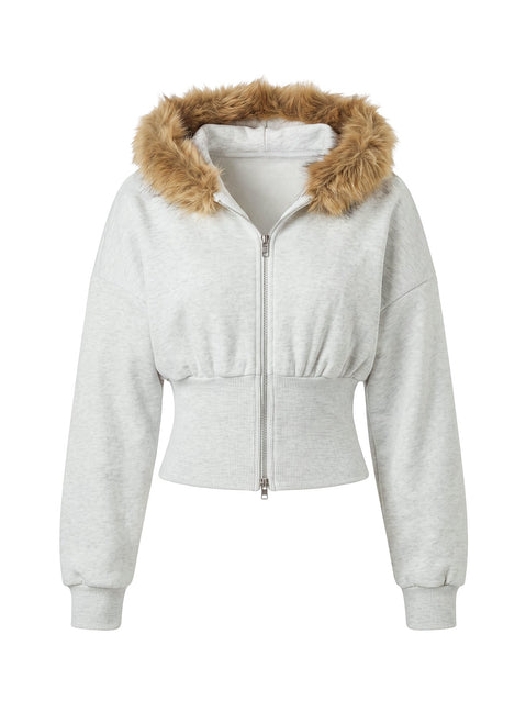 Ramonda Kapuzenpullover aus Kunstpelz, Grau meliert