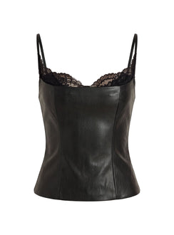 Renaissance Korsett Spitze Kunstleder Top Schwarz