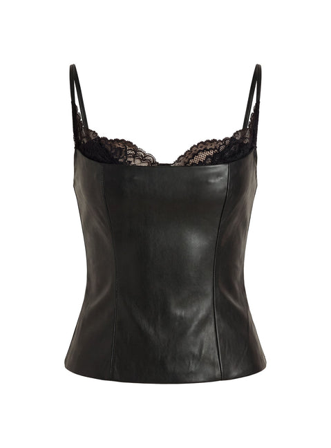 Renaissance Korsett Spitze Kunstleder Top Schwarz