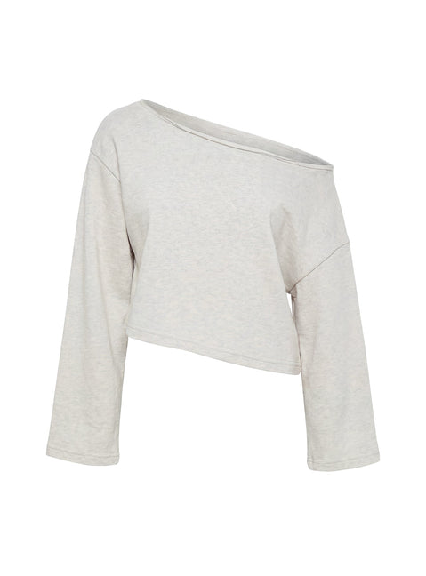 product Princess Polly Retreat Raw Edge Off Shoulder Jumper Snow Marle cropped 