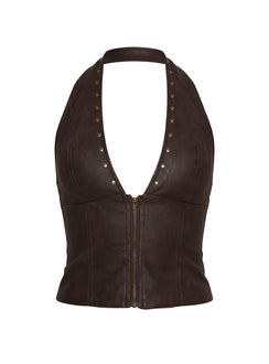 Romey Studded Corset Top Charcoal Brown