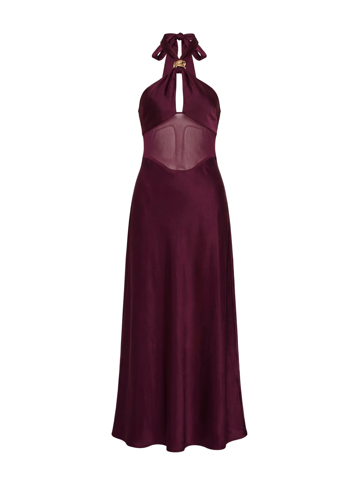 Rosario Halter Sheer Maxi Dress Plum