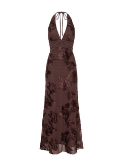 Rousseau Halter Maxi Dress Espresso