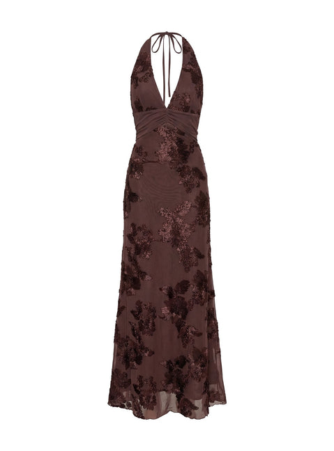 Rousseau Halter Maxi Dress Espresso