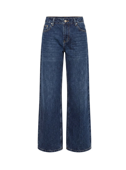 Serenitia Relaxed Jeans mit mittelhohem Bund, dunkelblaue Waschung