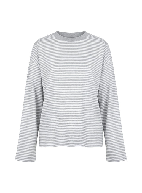 Settle Down Long Sleeve Top Grey / White Stripe