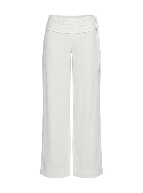 Silver Moon Linen Blend Tie Trousers White