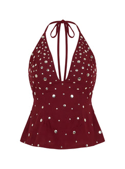 Tekapo Studded V-Neck Top Burgundy