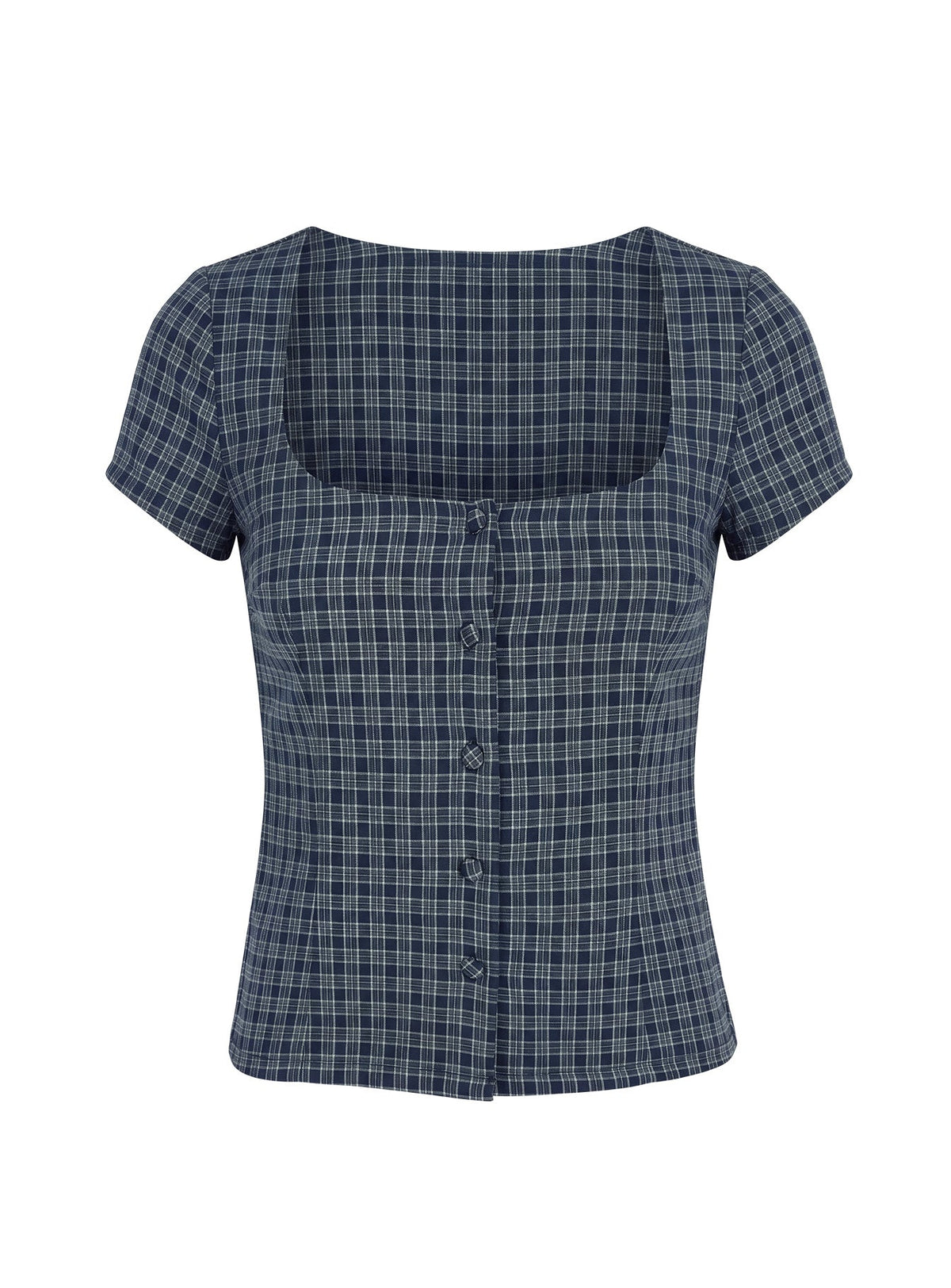 The Real Her Scoop Neck Top Navy Check