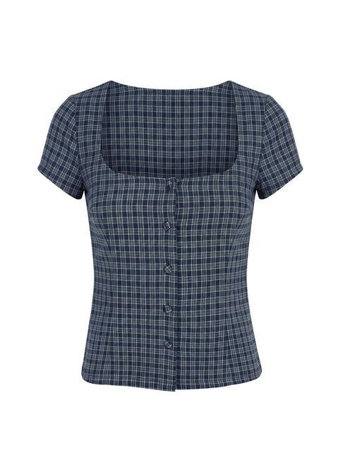 The Real Her Scoop Neck Top Navy Check