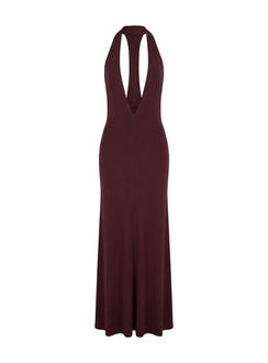 Think About Me Plunge Neck Racerback Maxi Dress Plum