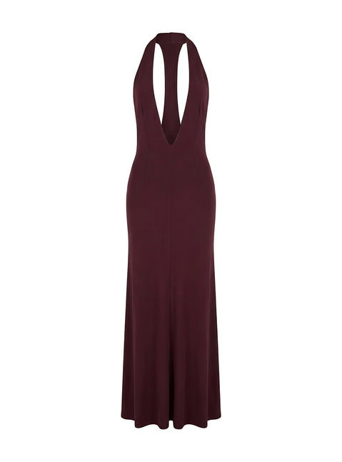 Think About Me Plunge Neck Racerback Maxi Dress Plum