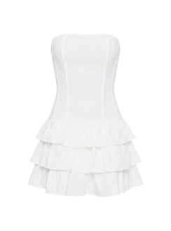 Valentia Tiered Mini Dress White