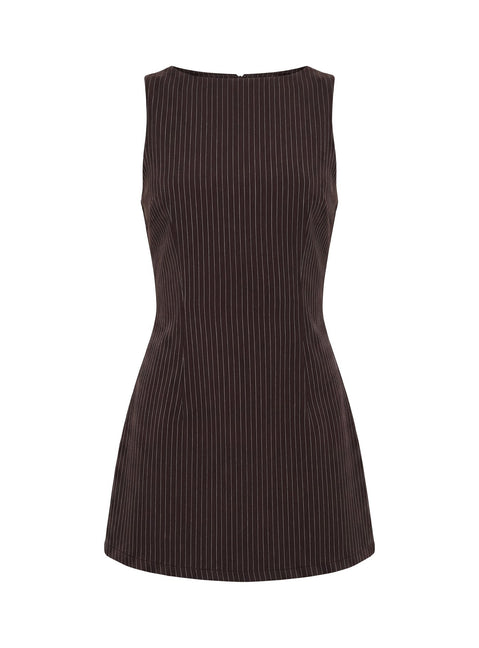 Yumiko Romper Brown Pinstripe Tall