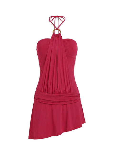 Zenn Ring Detail Draped Romper Red