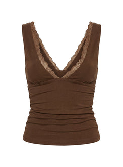 Zespri Lace Jersey Top Brown