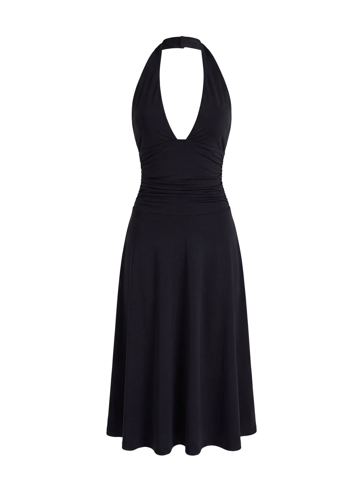 Zevani Plunge Halter Midi Dress Black