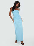 back view of model wearing Princess Polly Glorie Strapless Maxi Dress Light Blue Straight Neck 