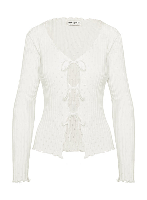 side view of model wearing Princess Polly Girl Gone Wild Long Sleeve Top White Full Sleeves V-Neck 