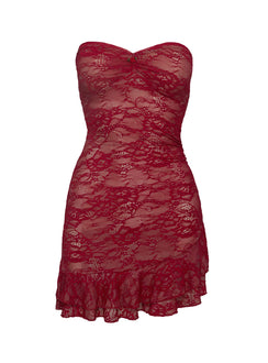 Hailees Lace Strapless Mini Dress Red Petite