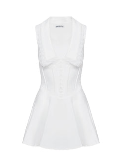 side view of model wearing Princess Polly Haworth Mini Dress White V-Neck 