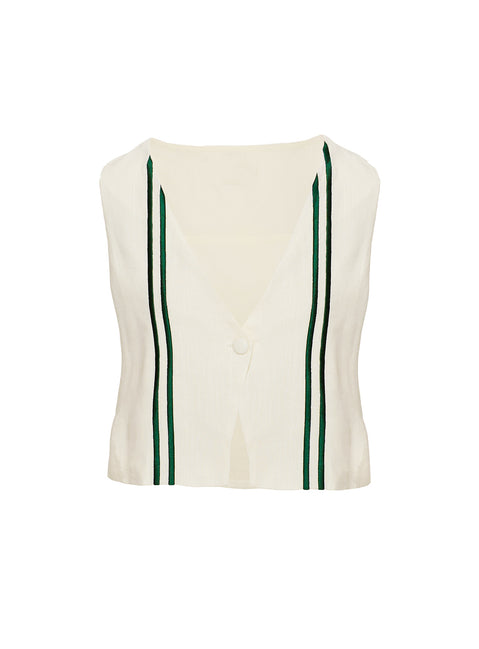 product Princess Polly Heenny Vest Top White / Green Sleeveless Plunger 