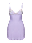 back view of model wearing Princess Polly Hintz Satin Mini Dress Lilac V-Neck 