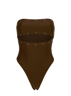 Imika Keyhole Stud One Piece Bikini Brown