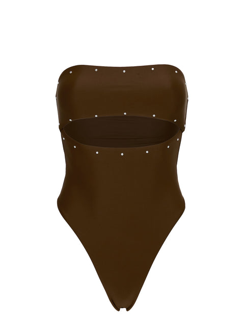 Imika Keyhole Stud One Piece Bikini Brown