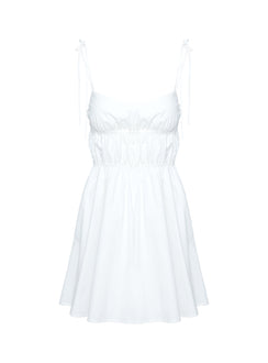 side view of model wearing Princess Polly Jacksonne Mini Dress White Scoop Neck 